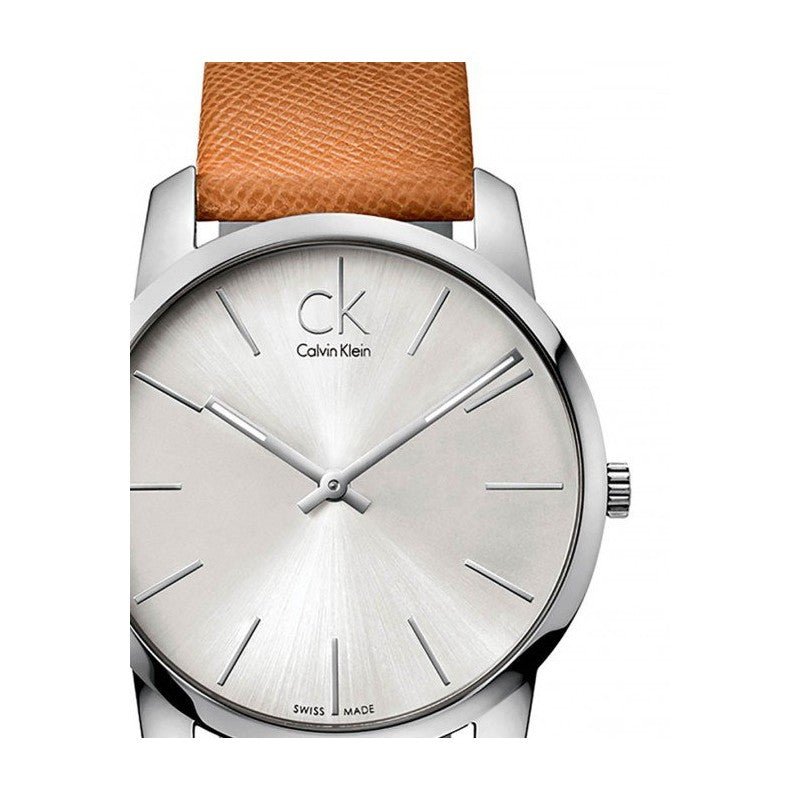 Shop Authentic Calvin Klein City Quartz White Dial Light Brown Leather Strap Watch For Men - K2G21138 - Luxxuri