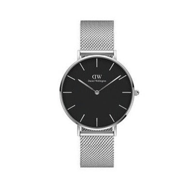 Shop Authentic Daniel Wellington Petite Sterling Black Dial Silver Mesh Bracelet Watch For Women - DW00100304 - Luxxuri
