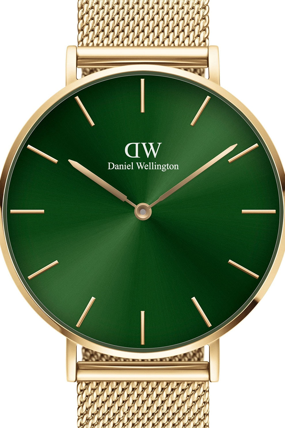 Shop Authentic Daniel Wellington Petite Emerald Green Dial Gold Mesh Strap Watch For Women - DW00100481 - Luxxuri