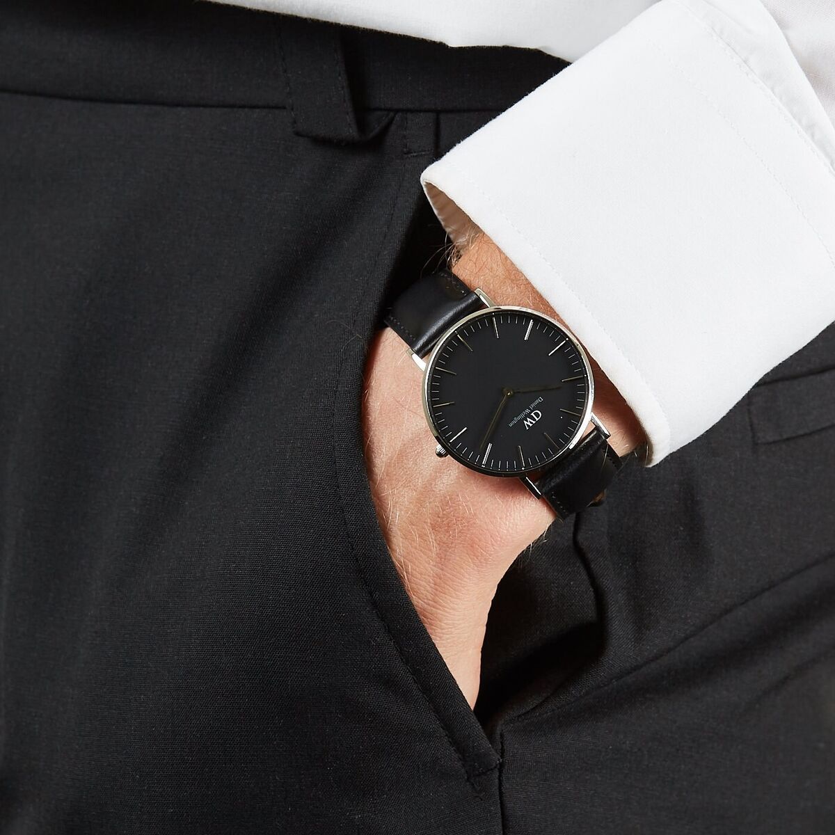 Shop Authentic Daniel Wellington Classic Sheffield Black Dial Black Leather Strap Watch For Women - DW00100145 - Luxxuri