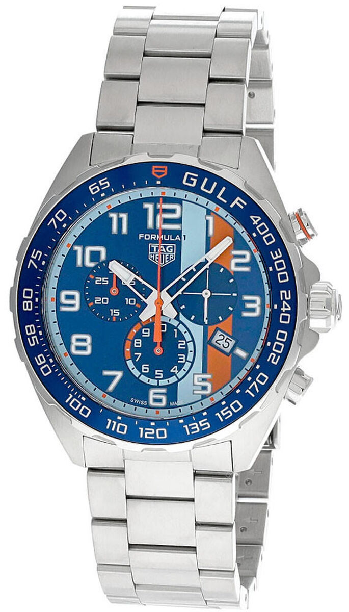 Shop Authentic Tag Heuer Formula 1 Gulf Edition Chronograph Blue Dial Silver Steel Strap Watch for Men - CAZ101AT.BA0842 - Luxxuri