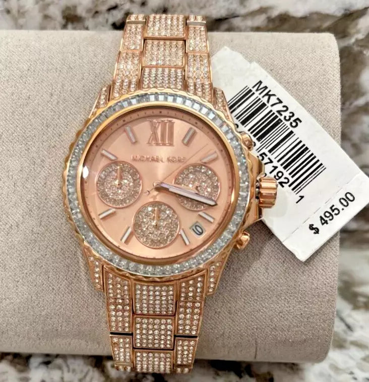 Shop Authentic Michael Kors Everest Chronograph Crystals Rose Gold Dial Rose Gold Steel Strap Watch For Women - MK7235 - Luxxuri