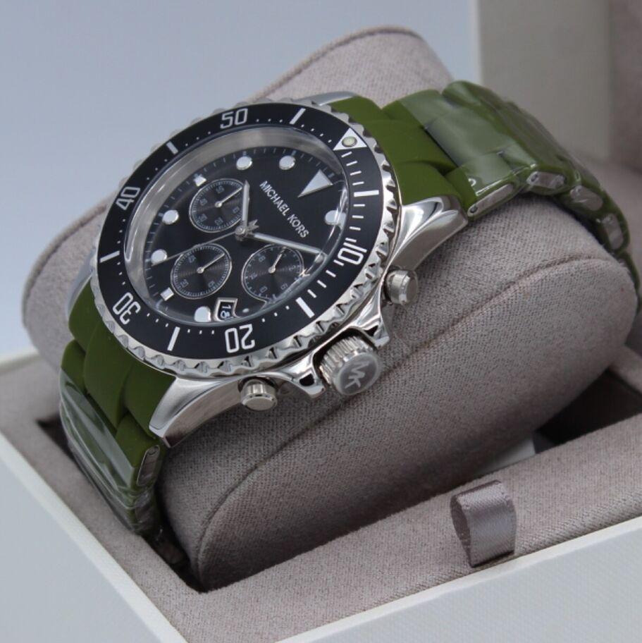 Shop Authentic Michael Kors Everest Chronograph Black Dial Green Silicone Strap Watch For Men - MK8981 - Luxxuri