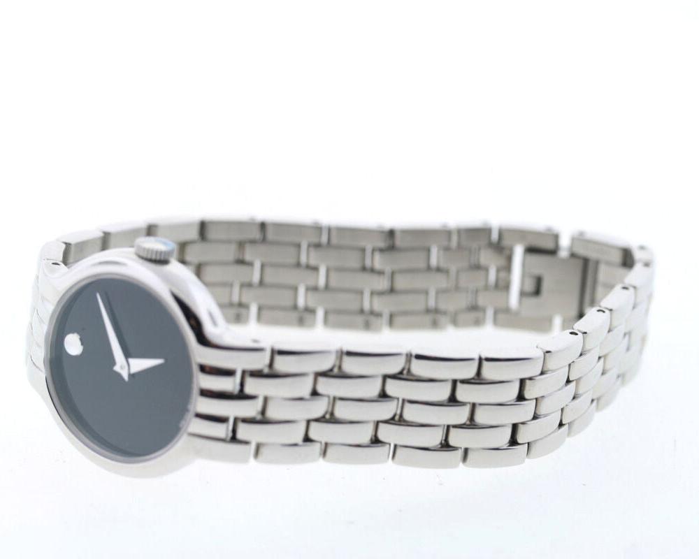 Movado Veturi Quartz Black Dial Silver Steel Strap Watch for Women - 0606338