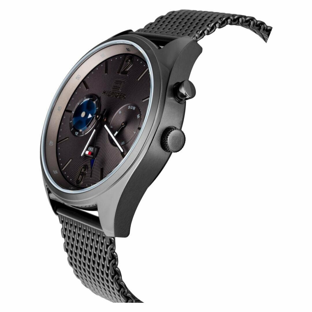 Shop Authentic Tommy Hilfiger Deacon Multifunction Black Dial Black Mesh Bracelet Watch for Men - 1791546 - Luxxuri