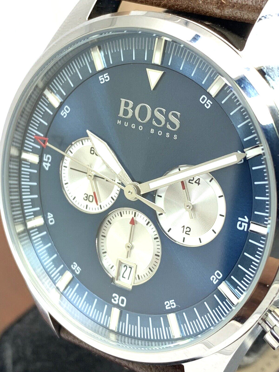Shop Authentic Hugo Boss Pioneer Chronograph Blue Dial Brown Leather Strap Watch For Men - 1513709 - Luxxuri
