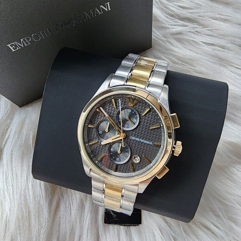 Emporio Armani Paolo Chronograph Grey Dial Two Tone Steel Strap Watch For Men - AR11527