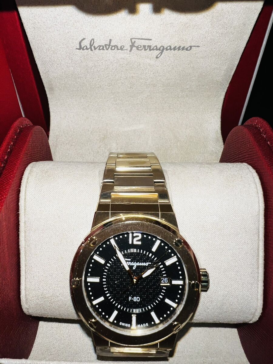Shop Authentic Salvatore Ferragamo F-80 Classic Black Dial Gold Steel Strap Watch for Men - SFHY00821 - Luxxuri