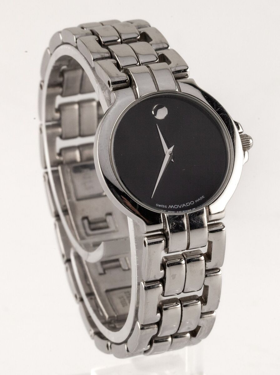 Shop Authentic Movado Classic Quartz Black Dial Silver Steel Strap Watch for Men - 0606337 - Luxxuri