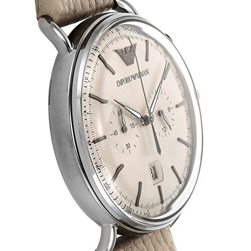 Emporio Armani Aviator Chronograph Grey Dial Beige Leather Strap Watch For Men - AR11107