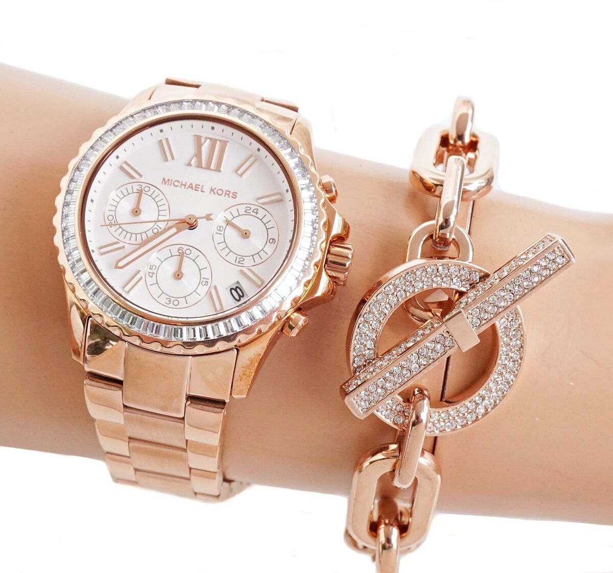Shop Authentic Michael Kors Everest Chronograph Silver Dial Rose Gold Steel Strap Watch For Women - MK7213 - Luxxuri