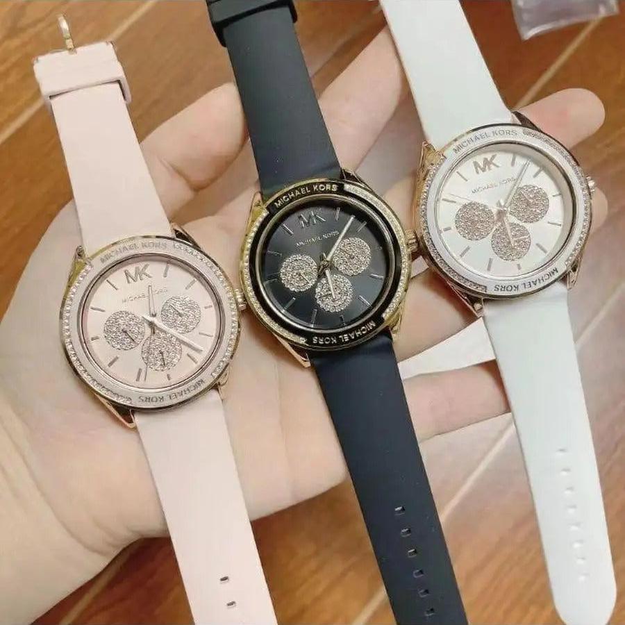 Shop Authentic Michael Kors Quartz Black Dial Black Silicone Strap Watch For Women - MK6944 - Luxxuri