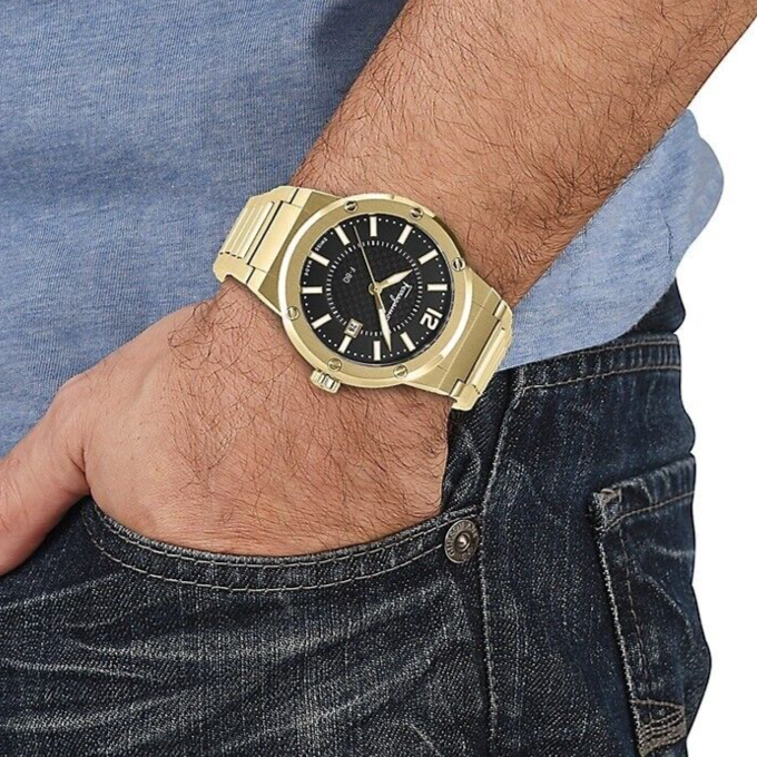 Shop Authentic Salvatore Ferragamo F-80 Classic Black Dial Gold Steel Strap Watch for Men - SFHY00821 - Luxxuri