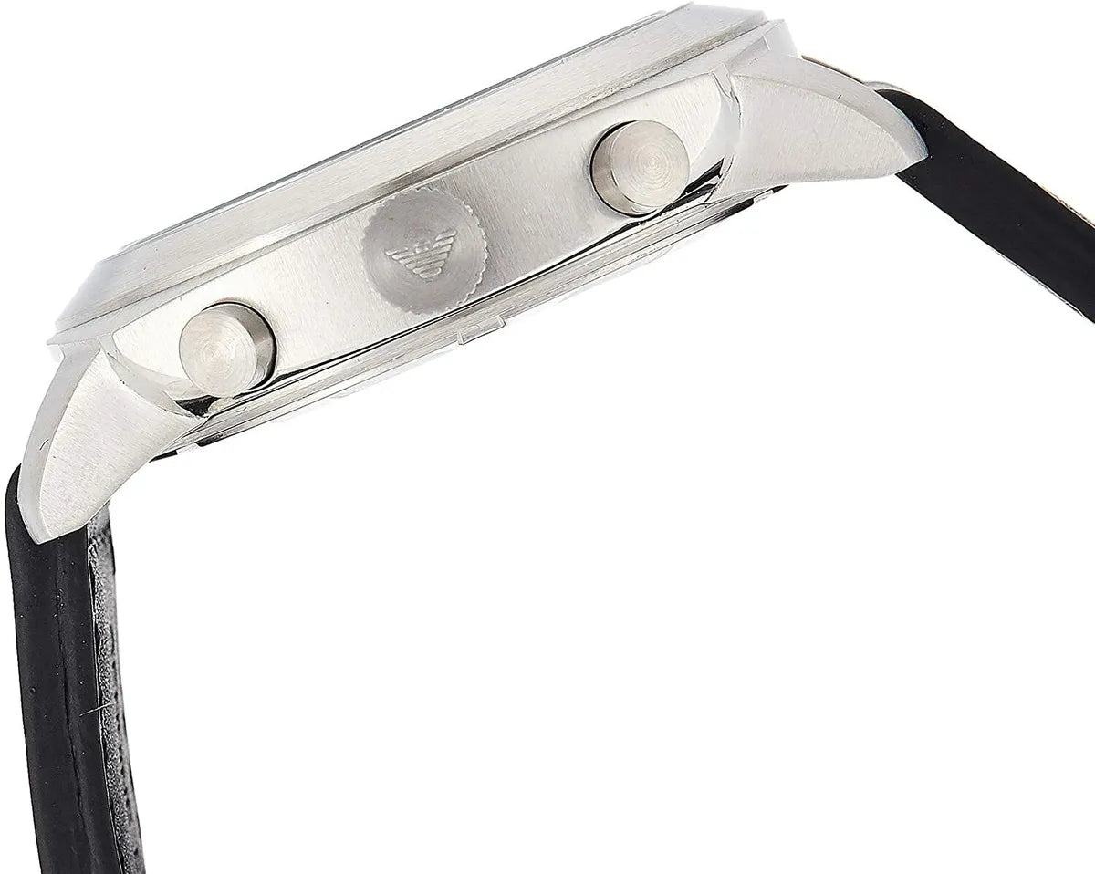 Shop Authentic Emporio Armani Sportivo Chronograph Silver Dial Black Leather Strap Watch For Men - AR6054 - Luxxuri
