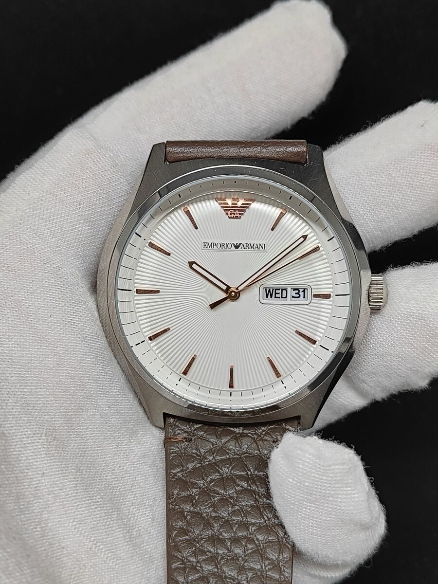 Shop Authentic Emporio Armani Dress Quartz White Dial Brown Leather Strap Watch For Men - AR1999 - Luxxuri