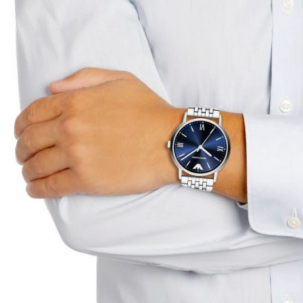 Shop Authentic Emporio Armani Kappa Quartz Blue Dial Silver Steel Strap Watch For Men - AR80010 - Luxxuri