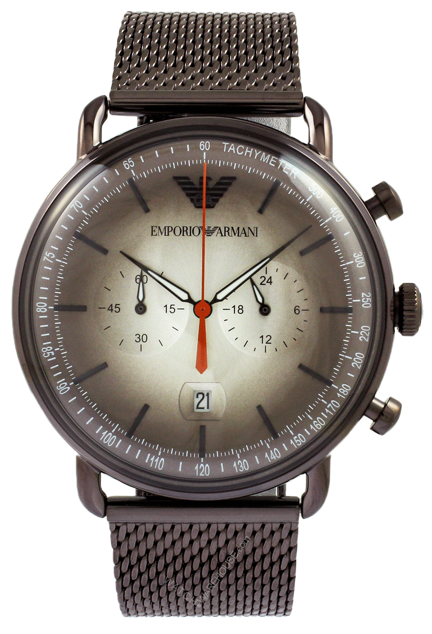 Shop Authentic Emporio Armani Aviator Chronograph Grey Dial Brown Mesh Bracelet Watch For Men - AR11169 - Luxxuri