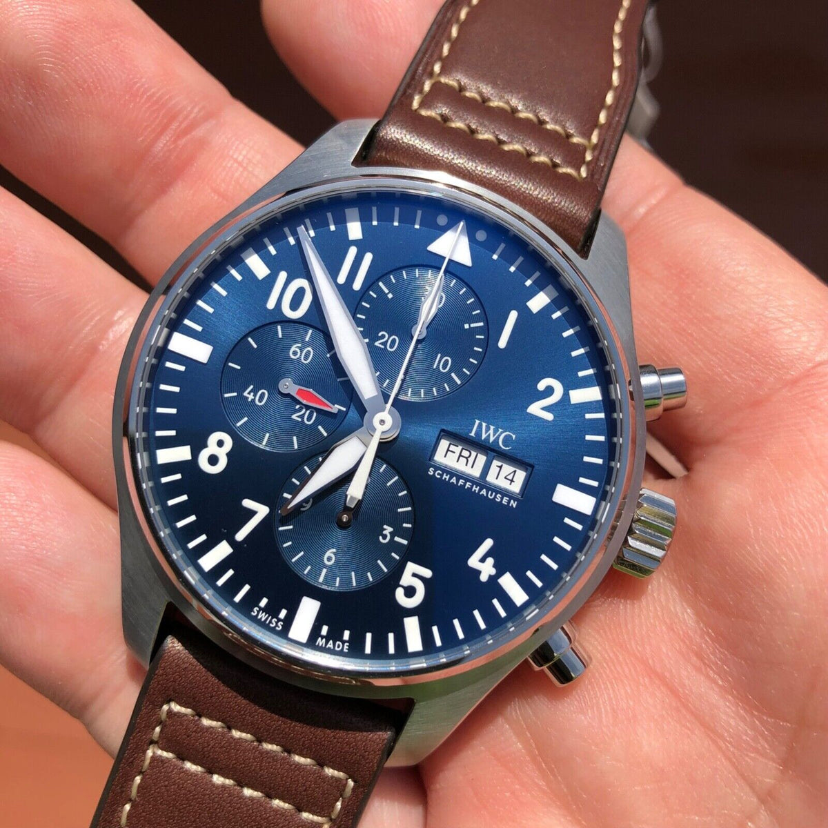 Shop Authentic IWC Pilot’s Watch Chronograph Edition “Le Petit Prince” Blue Dial Brown Leather Strap Watch for Men - IW377714 - Luxxuri
