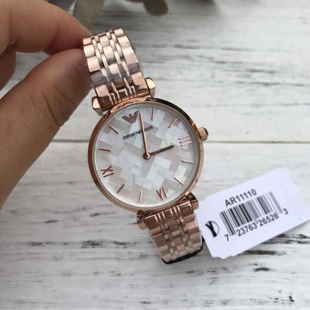 Shop Authentic Emporio Armani Mother of Pearl Dial Rose Gold Steel Strap Watch For Women - AR11110 - Luxxuri