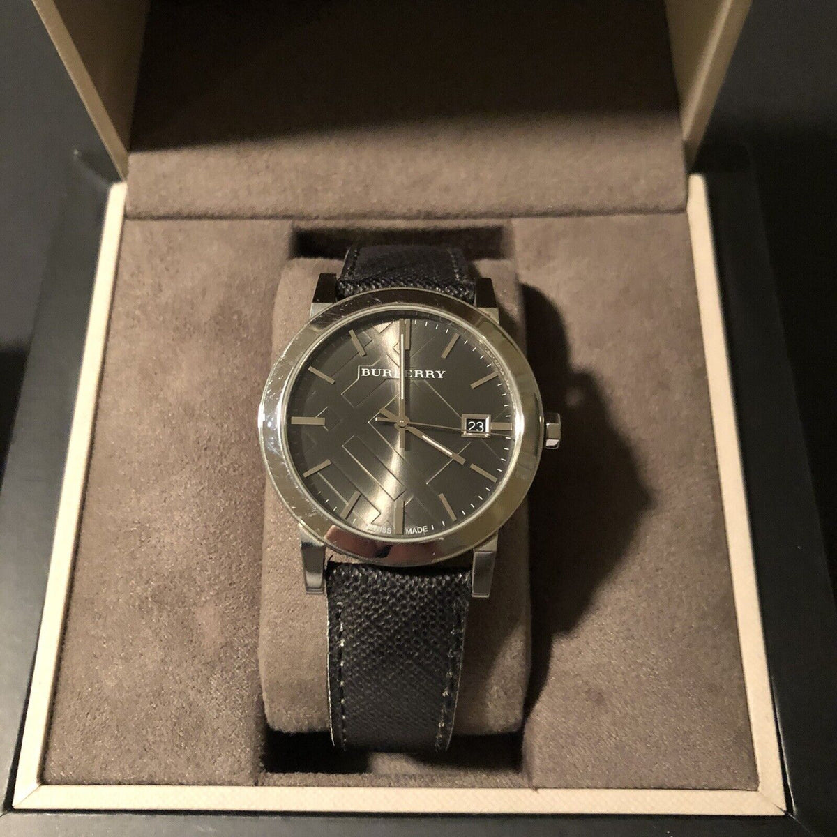 Shop Authentic Burberry The City Grey Dial Black Leather Strap Watch for Men - BU9030 - Luxxuri