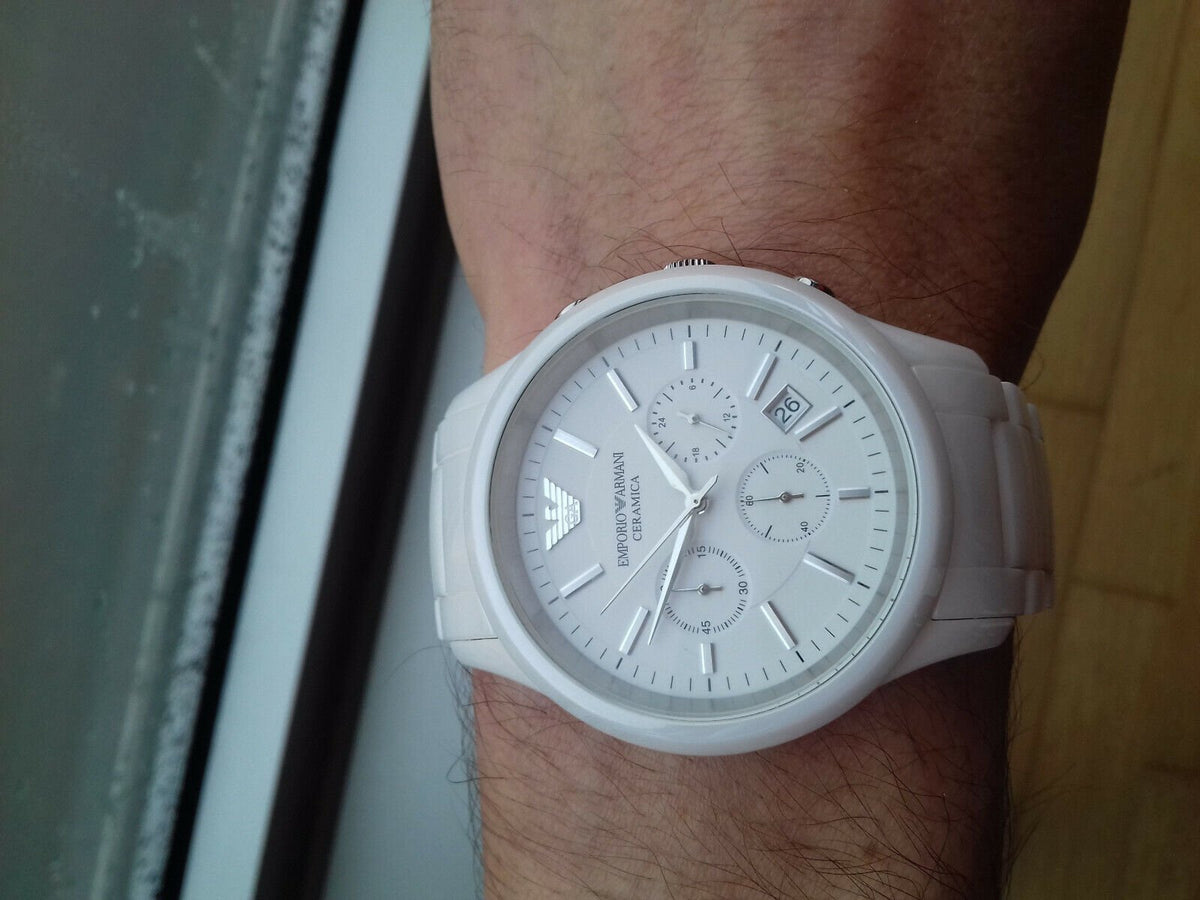 Shop Authentic Emporio Armani Ceramica Chronograph White Dial White Strap Watch For Men - AR1453 - Luxxuri