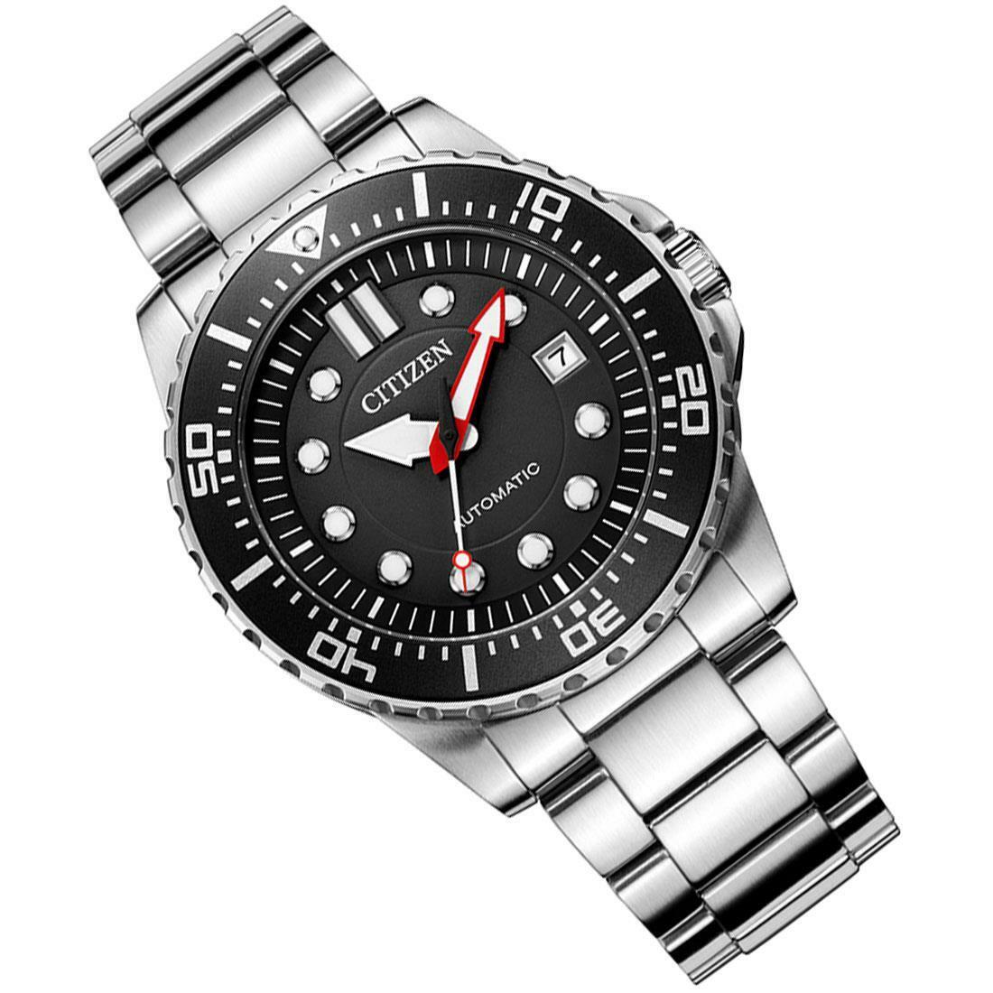 Shop Authentic Citizen Mechanical Black Dial Silver Steel Strap Watch For Men - NJ0120-81E - Luxxuri