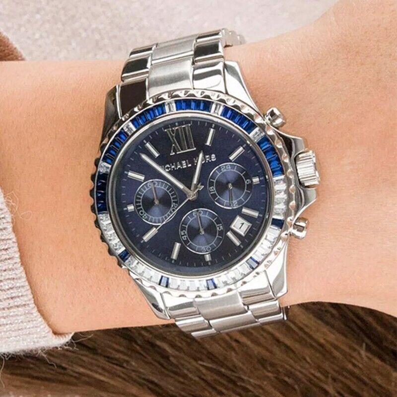 Shop Authentic Michael Kors Everest Chronograph Blue Dial Silver Steel Strap Watch For Women - MK7237 - Luxxuri