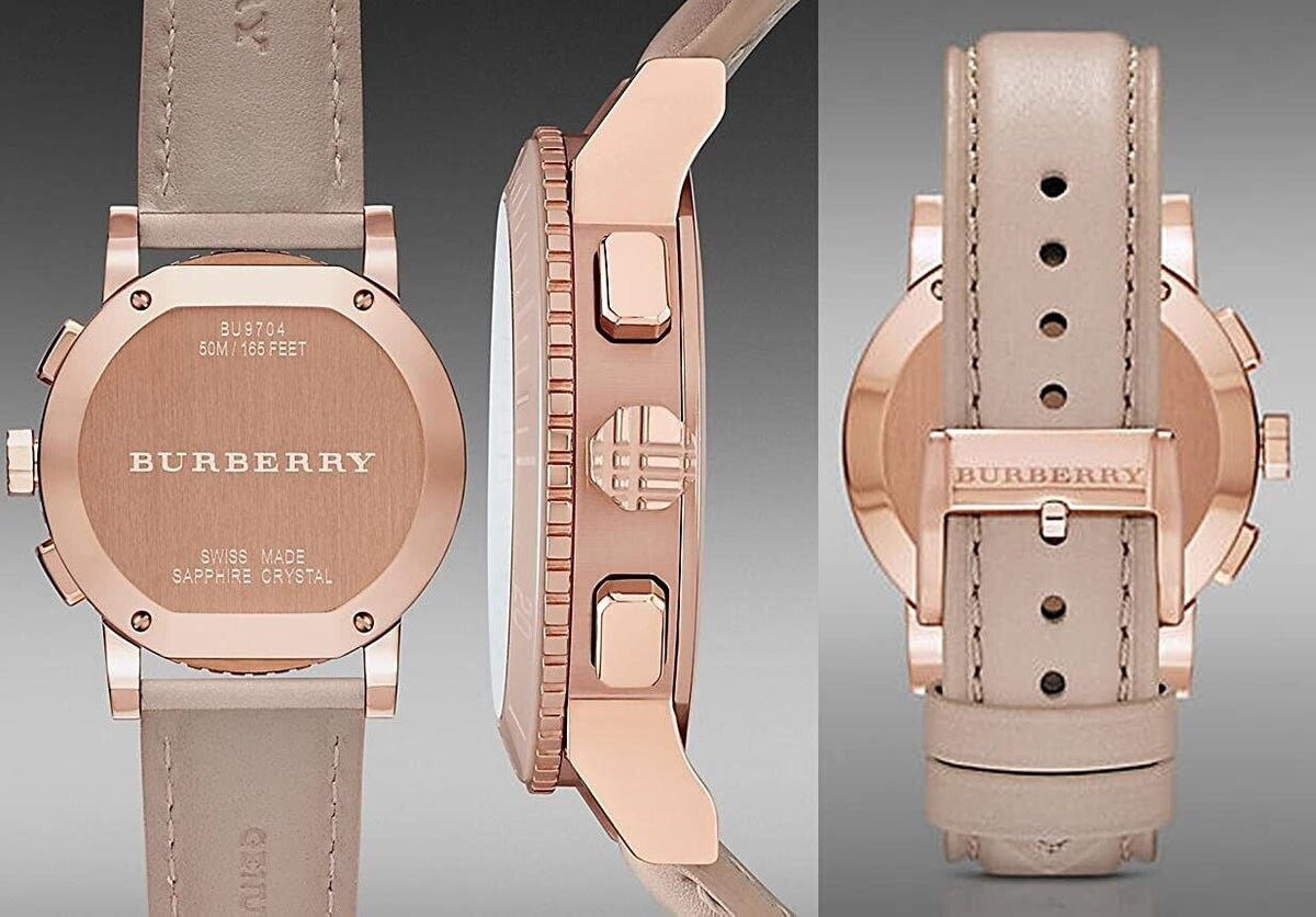 Shop Authentic Burberry Chronograph Rose Gold Dial Beige Leather Strap Watch for Women - BU9704 - Luxxuri