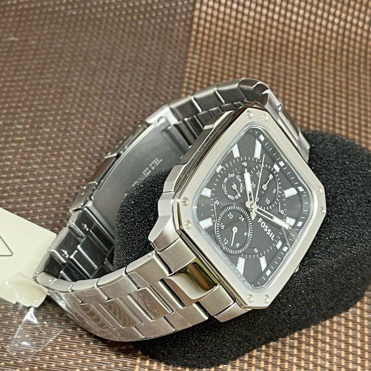 Shop Authentic Fossil Inscription Multifunction Black Dial Silver Steel Strap Watch for Men - BQ2655 - Luxxuri