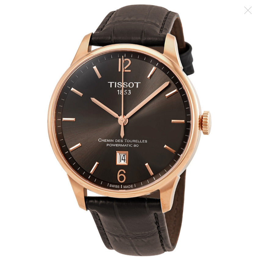 Shop Authentic Tissot T Classic Chemin Des Tourelles Powermatic 80 Brown Dial Brown Leather Strap Watch for Men - T099.407.36.447.00 - Luxxuri