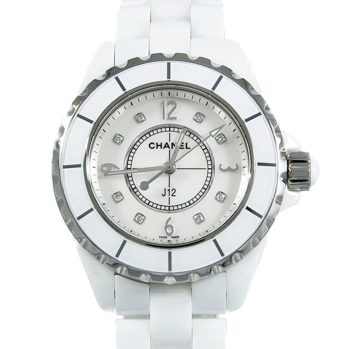 Shop Authentic Chanel J12 Diamonds Quartz Ceramic White Dial White Steel Strap Watch for Women - J12 H2422 - Luxxuri