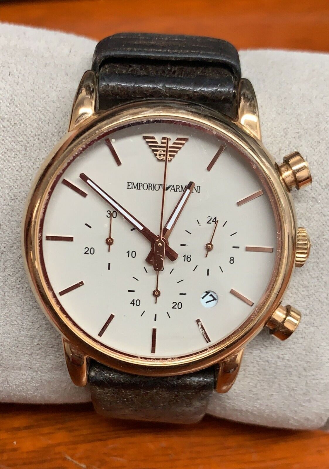 Shop Authentic Emporio Armani Classic Chronograph White Dial Brown Leather Strap Watch For Men - AR1809 - Luxxuri