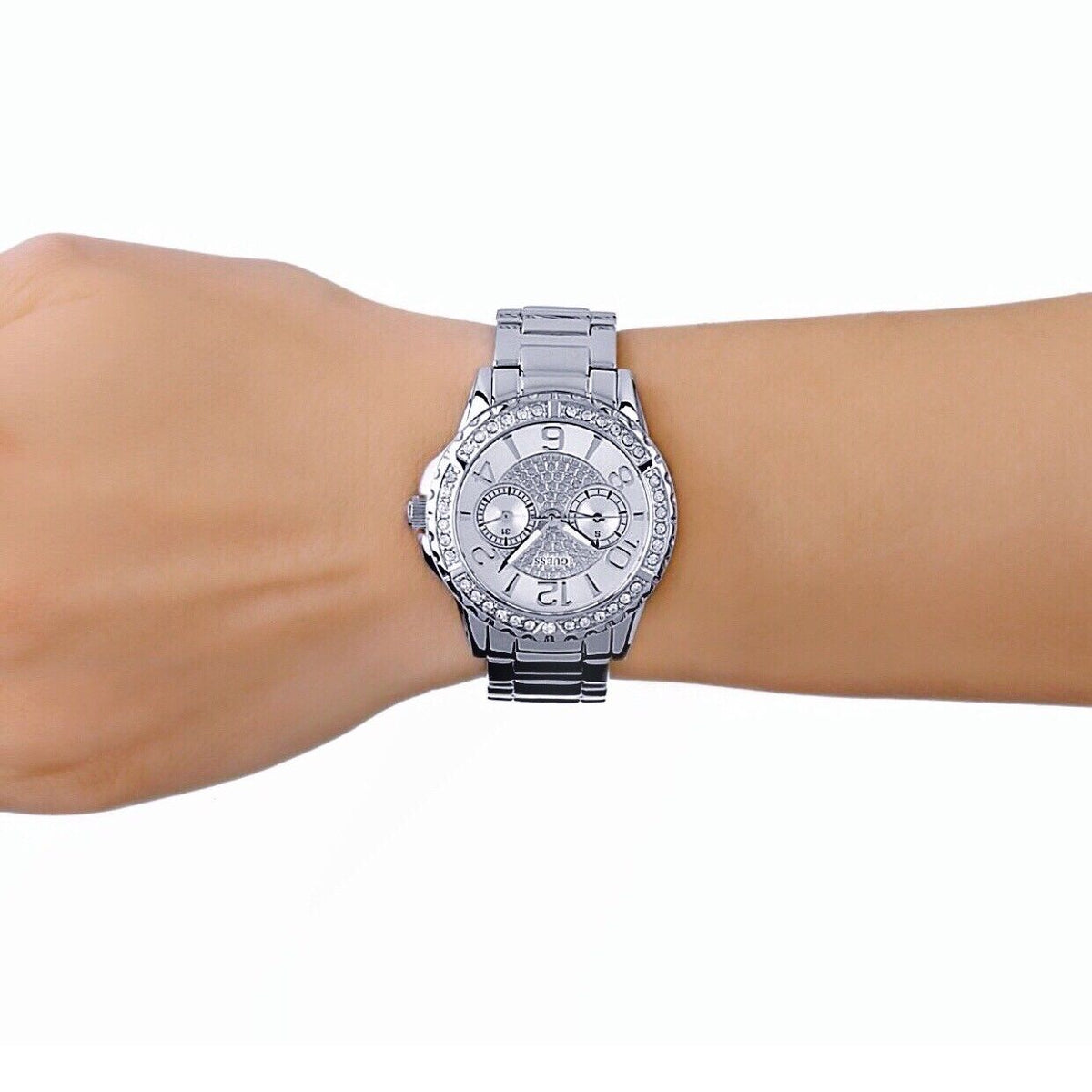 Shop Authentic Guess Sassy Multifunction Quartz Silver Dial Silver Steel Strap Watch For Women - W0705L1 - Luxxuri