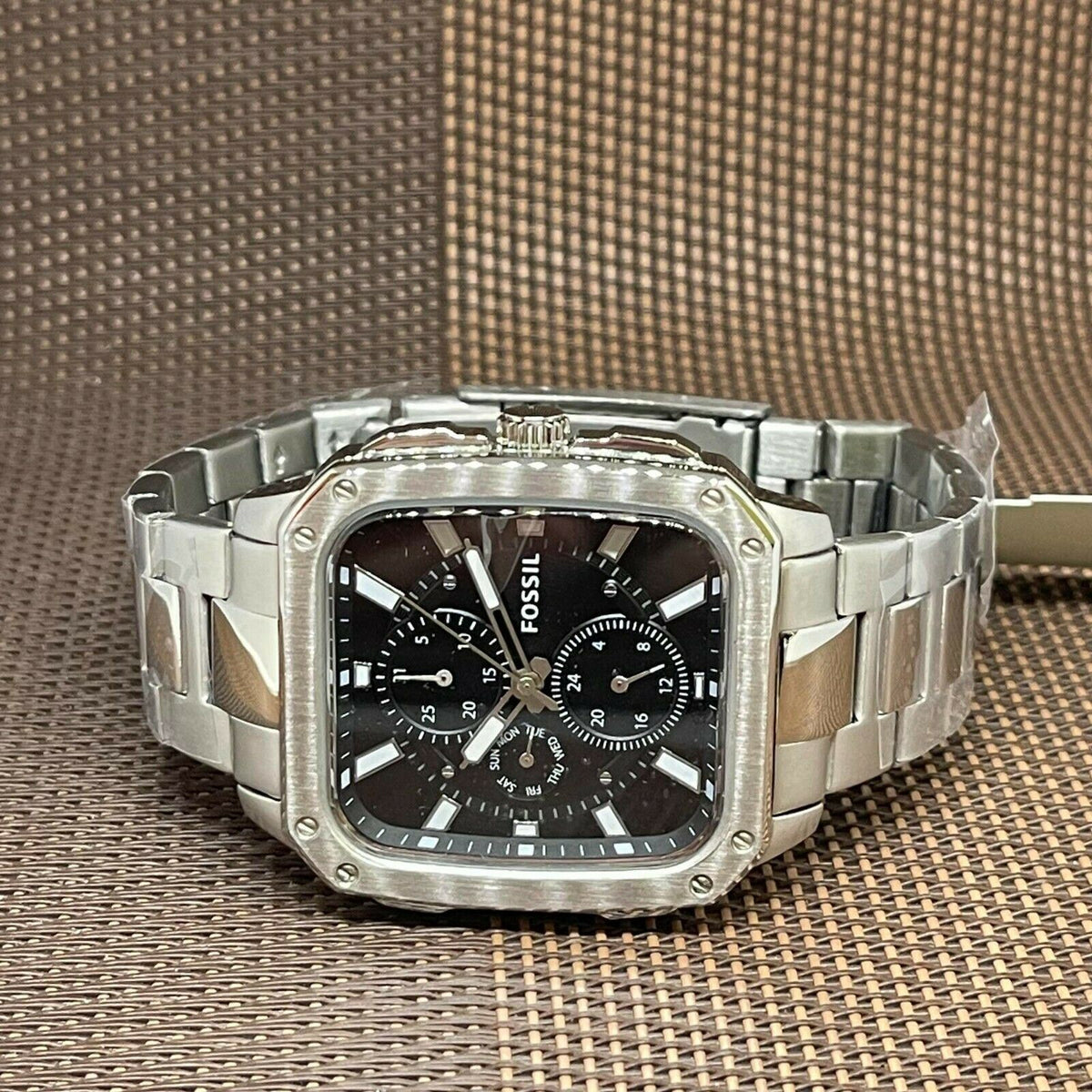 Shop Authentic Fossil Inscription Multifunction Black Dial Silver Steel Strap Watch for Men - BQ2655 - Luxxuri