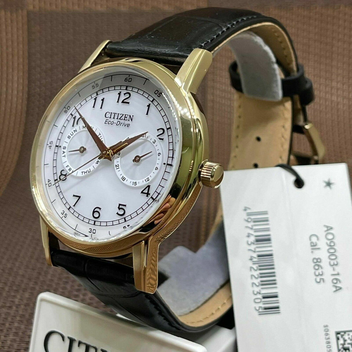 Shop Authentic Citizen Watch Eco Drive Day & Date White Dial Black Leather Strap Watch For Men - AO9003-16A - Luxxuri