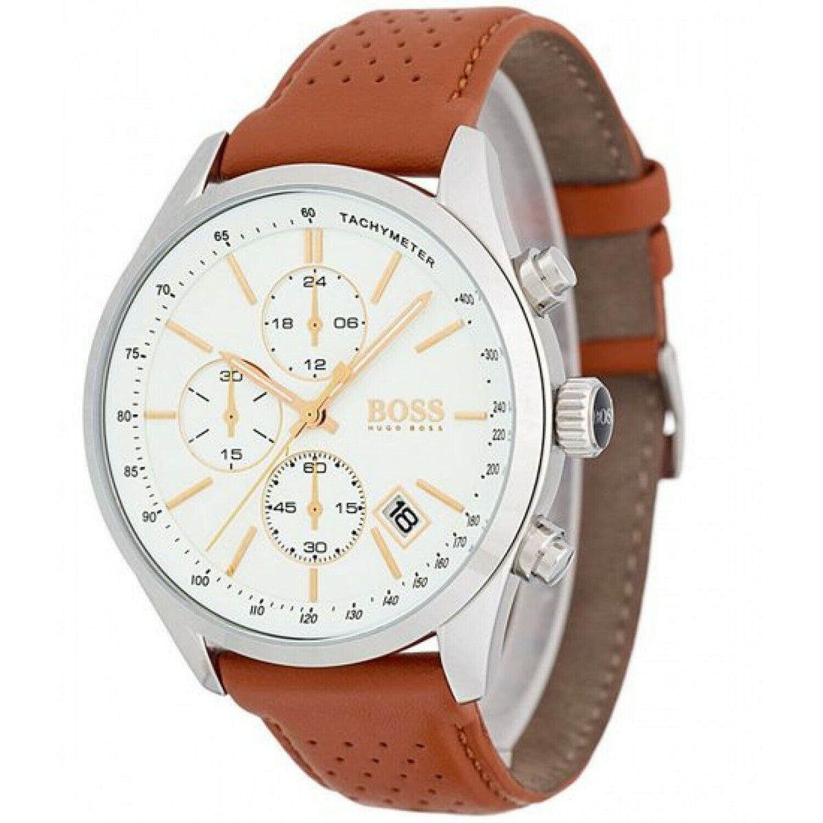 Shop Authentic Hugo Boss Grand Prix White Dial Brown Leather Strap Watch for Men - 1513475 - Luxxuri