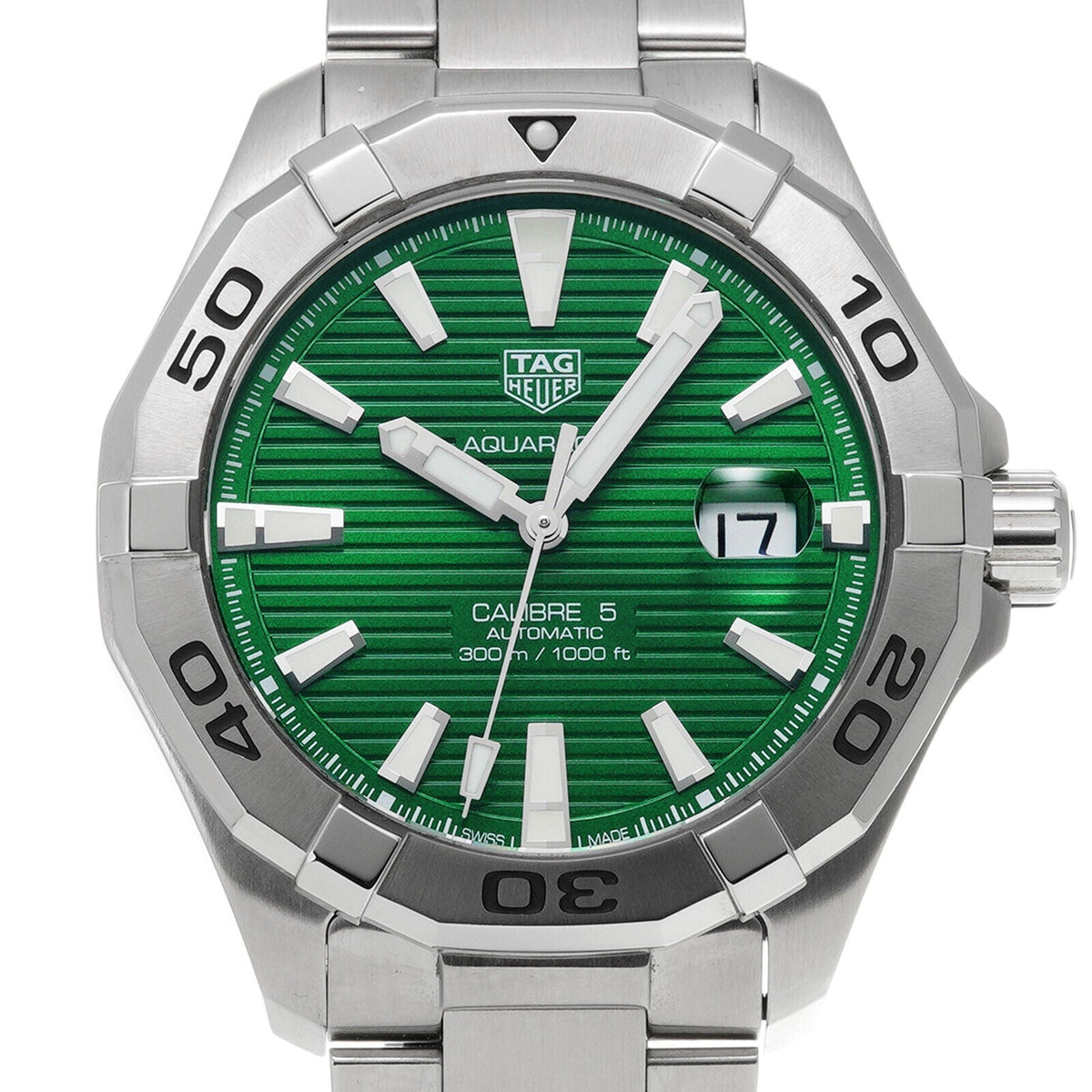 Shop Authentic Tag Heuer Aquaracer Calibre 5 Automatic Green Dial Silver Steel Strap Watch for Men - WAY2015.BA0927 - Luxxuri