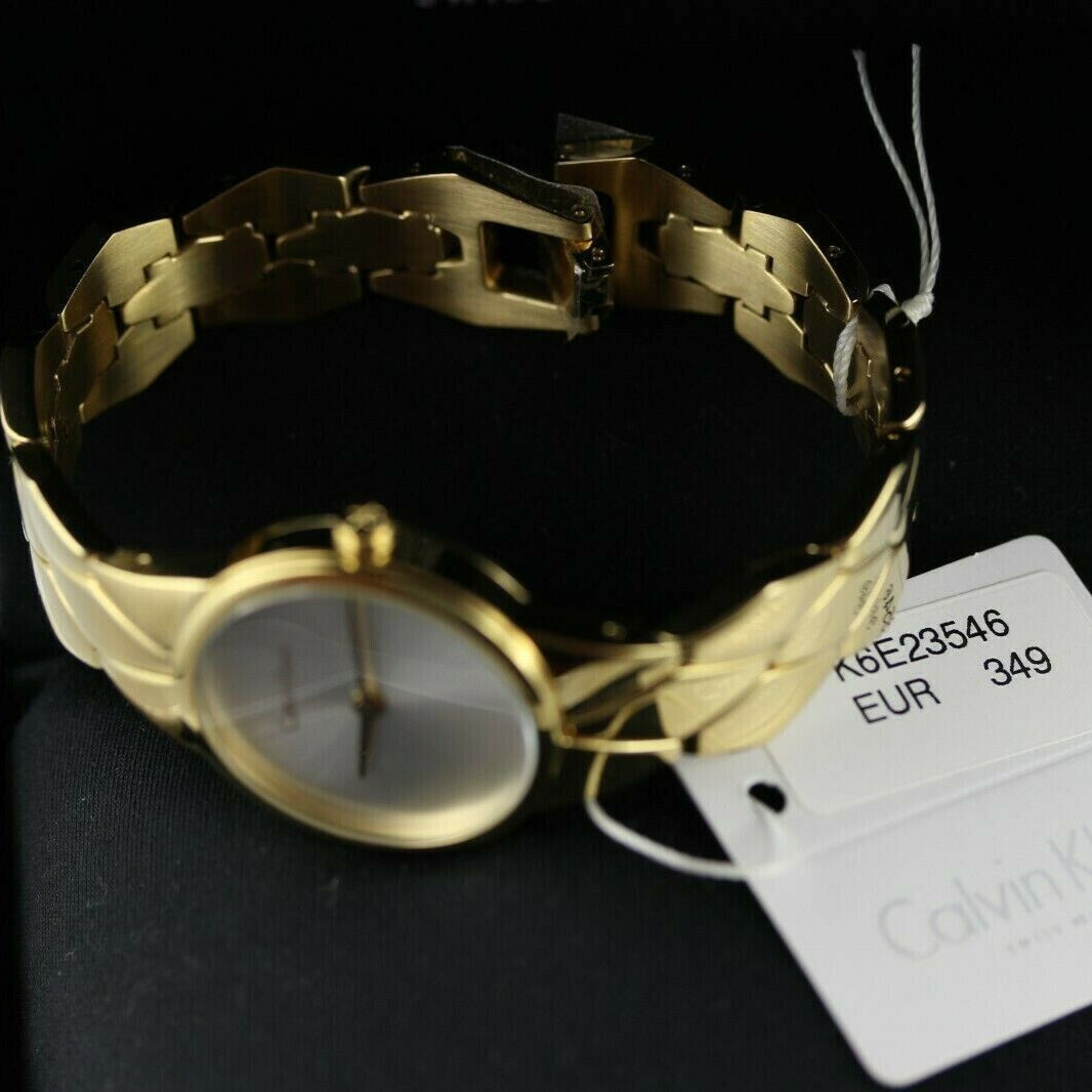 Shop Authentic Calvin Klein Snake Silver Dial Yellow Gold Steel Strap Watch For Women - K6E23546 - Luxxuri