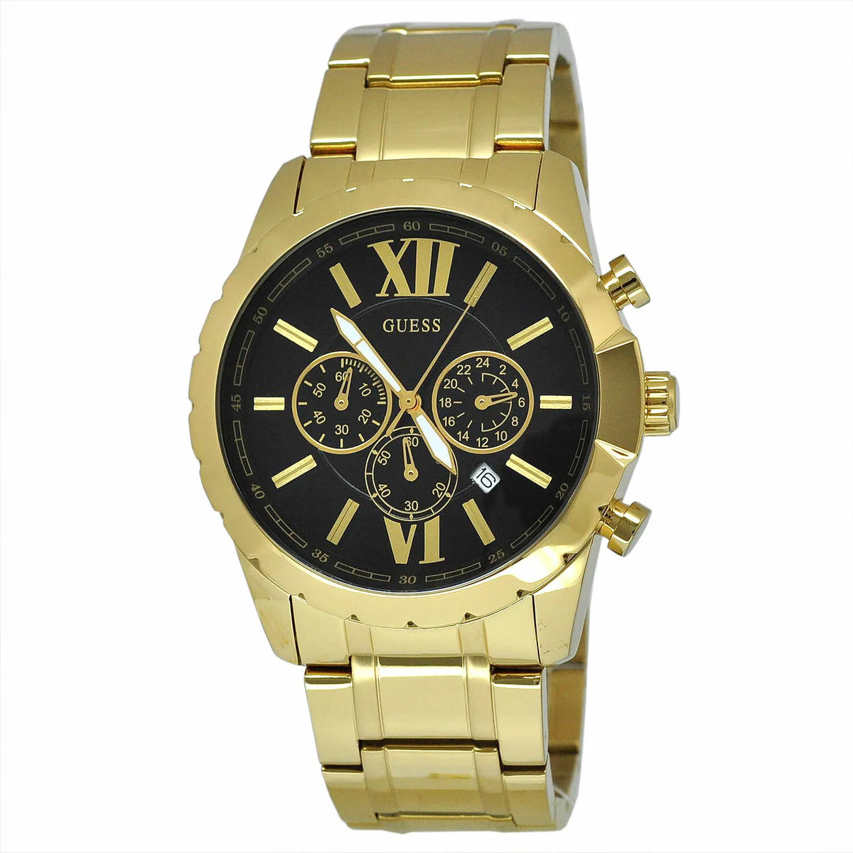 Shop Authentic Guess Optic Multifunction Black Dial Gold Steel Strap Watch for Men - W0193G1 - Luxxuri