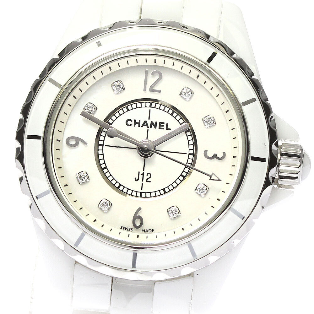 Shop Authentic Chanel J12 Diamonds Quartz Mother of Pearl White Dial White Steel Strap Watch for Women - J12 H2570 - Luxxuri