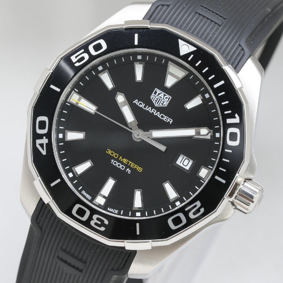 Tag Heuer Aquaracer Quartz Black Dial Black Rubber Strap Watch for Men - WAY101A.FT6141