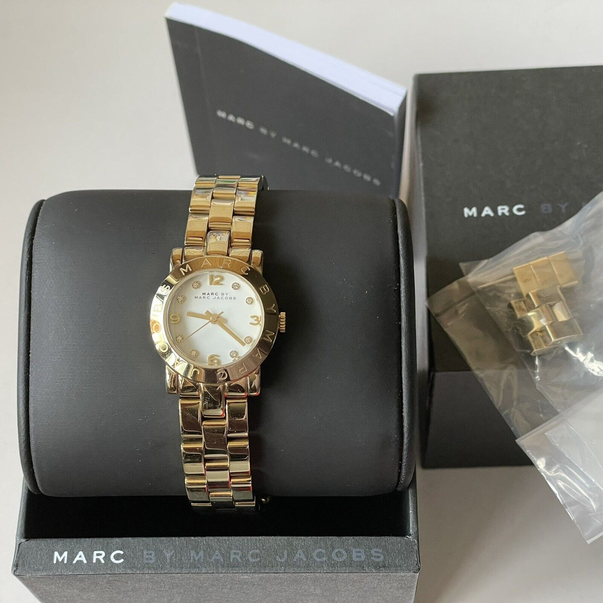 Shop Authentic Marc Jacobs Mini Amy White Dial Gold Steel Strap Watch for Women - MBM3057 - Luxxuri