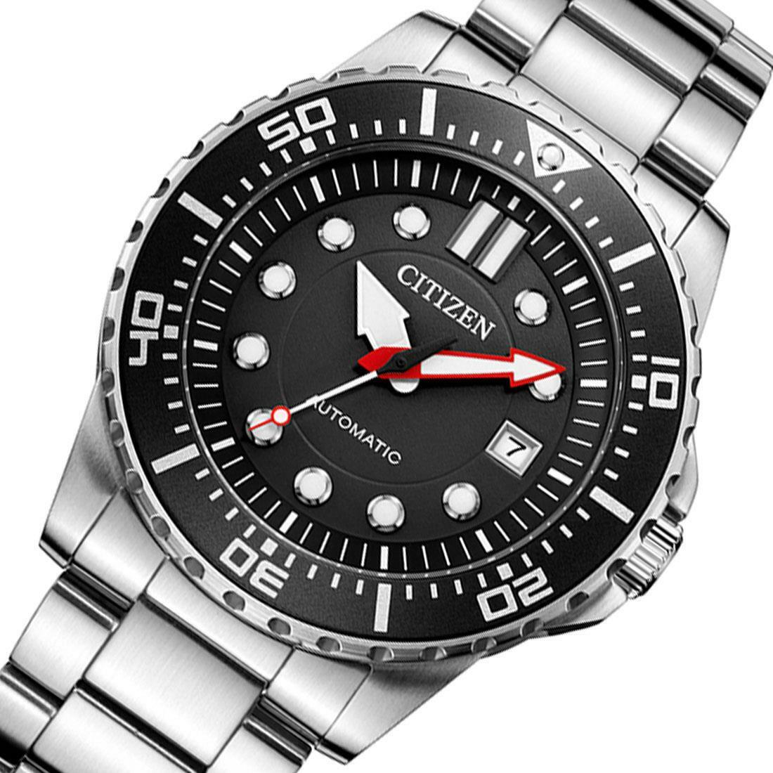Shop Authentic Citizen Mechanical Black Dial Silver Steel Strap Watch For Men - NJ0120-81E - Luxxuri