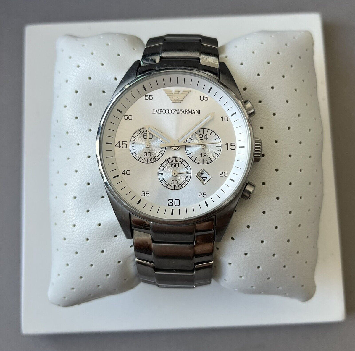 Shop Authentic Emporio Armani Sportivo Chronograph Silver Dial Silver Steel Strap Watch For Men - AR5963 - Luxxuri