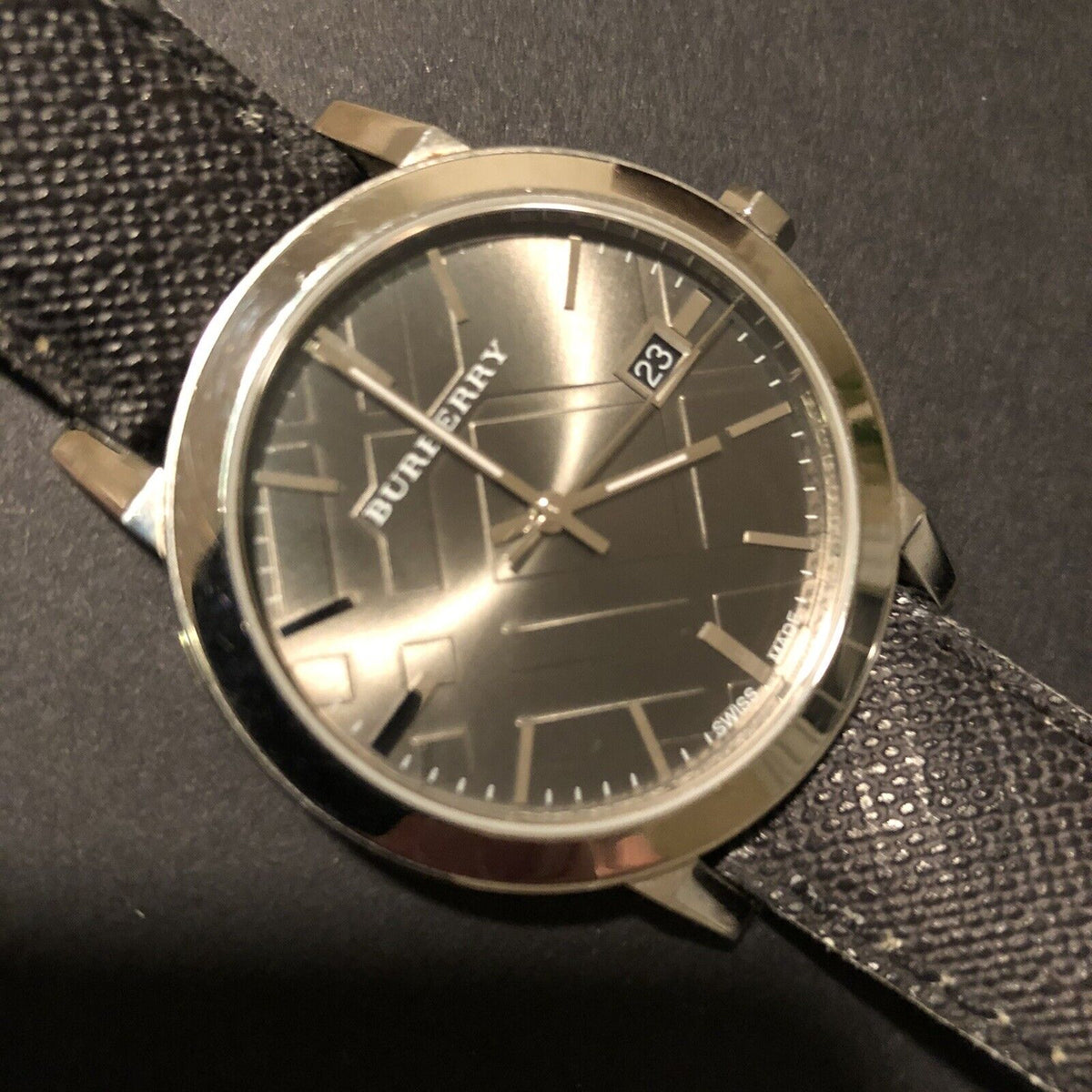 Shop Authentic Burberry The City Grey Dial Black Leather Strap Watch for Men - BU9030 - Luxxuri