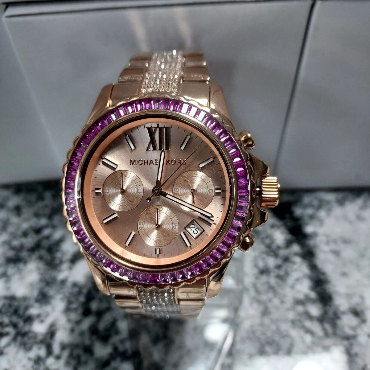 Shop Authentic Michael Kors Everest Chronograph Rose Gold Dial Rose Gold Steel Strap Watch For Women - MK7211 - Luxxuri