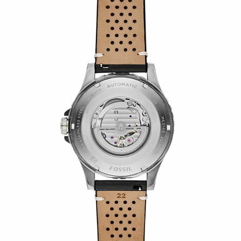 Shop Authentic Fossil Crewmaster Sports Automatic Black Dial Black Leather Strap Watch for Men - ME3148 - Luxxuri