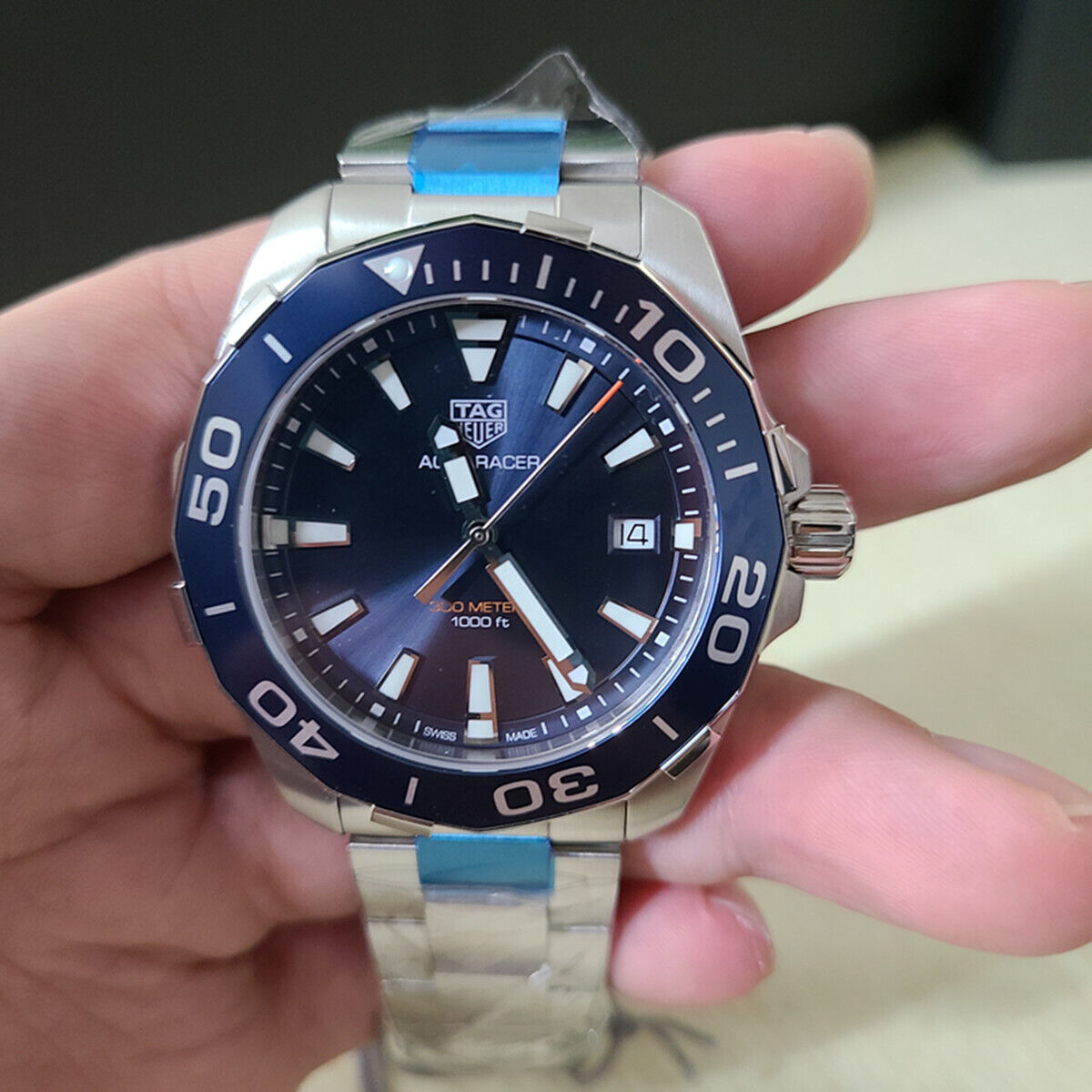 Shop Authentic Tag Heuer Aquaracer Blue Dial Quartz Silver Steel Strap Watch for Men - WAY111C.BA0928 - Luxxuri