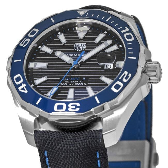 Shop Authentic Tag Heuer Aquaracer Calibre 5 Automatic Black Dial Black Nylon Strap Watch for Men - WAY201C.FC6395 - Luxxuri