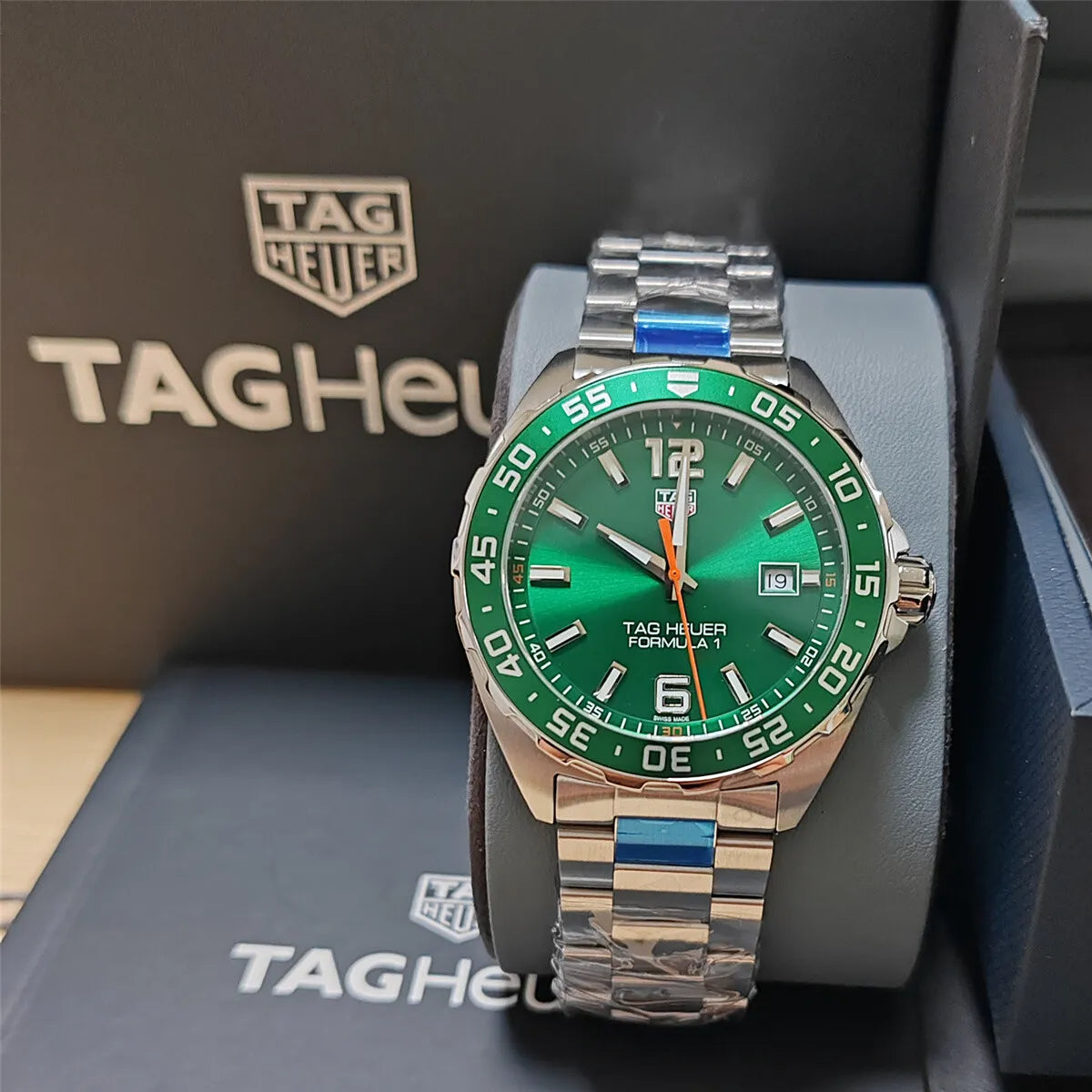 Shop Authentic Tag Heuer Formula 1 Quartz Green Dial Silver Steel Strap Watch for Men - WAZ1017.BA0842 - Luxxuri